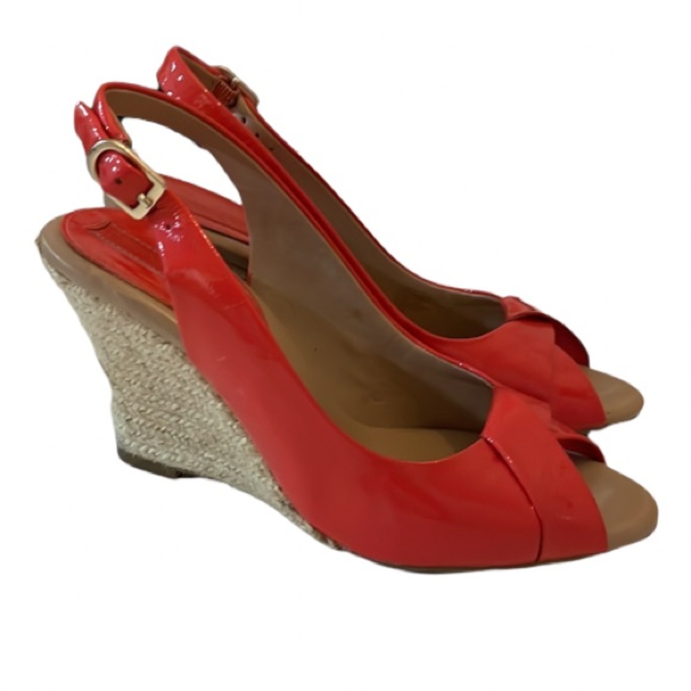 Banana Republic Tara Geranium Patent Leather Open Toe Espadrilles Size 6.5